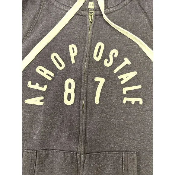 Aeropostale 87 Navy Blue Full  Zip Hoodie Drawstring Hood Front Pockets Medium - Picture 10 of 10